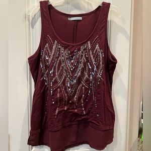 Maurice’s Maroon Burgundy Merlot Sequin Bead Embellished Tank Top Sz Lar…